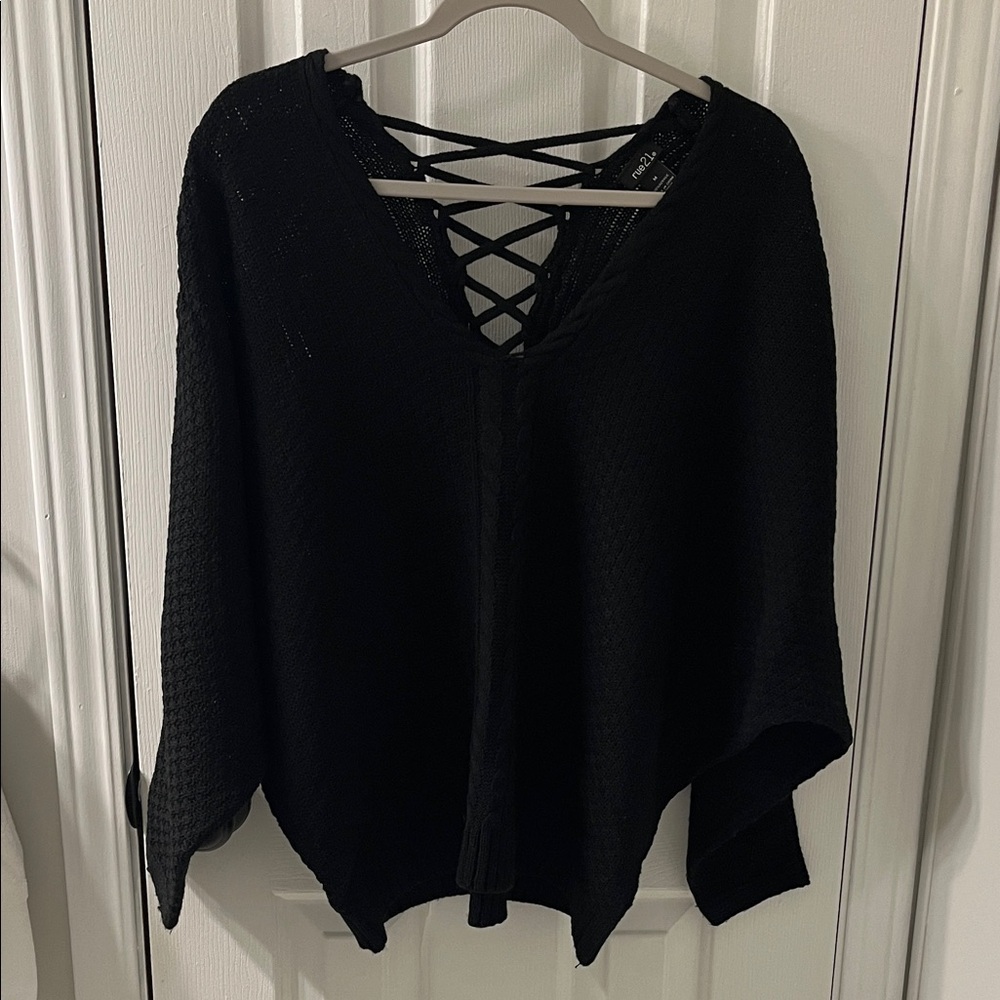 Rue21 Black Lace-Up Knit Top